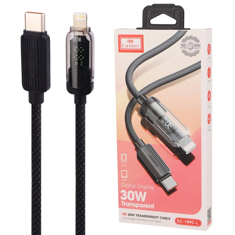 کابل تایپ سی به لایتنینگ فست شارژ 30 وات ارلدام EC-189C-L طول 1 متر