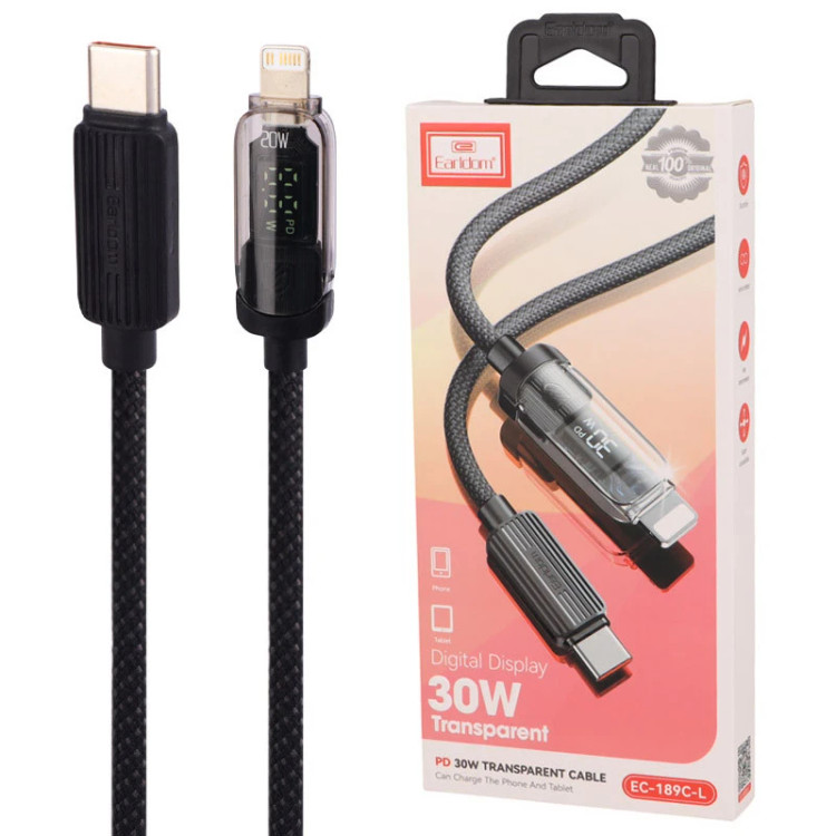 کابل تایپ سی به لایتنینگ فست شارژ 30 وات ارلدام EC-189C-L طول 1 متر
