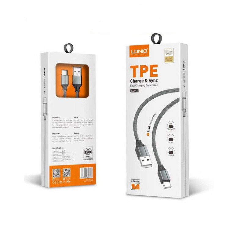 کابل تبدیل USB به لایتنینگ الدینیو مدل LS441 01pr طول 1 متر