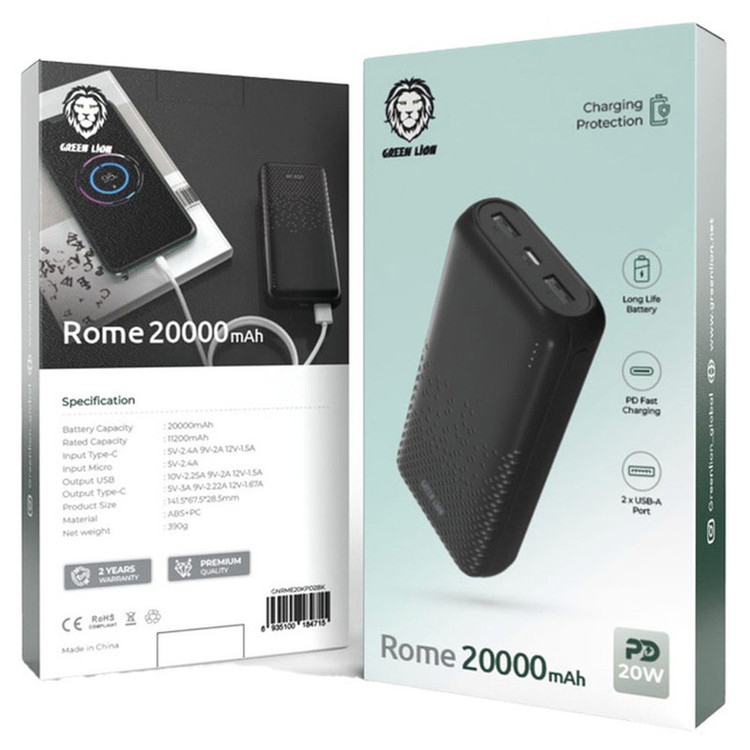 پاوربانک گرین لاین مدل Rome ظرفیت 20000 میلیآمپر ساعت
